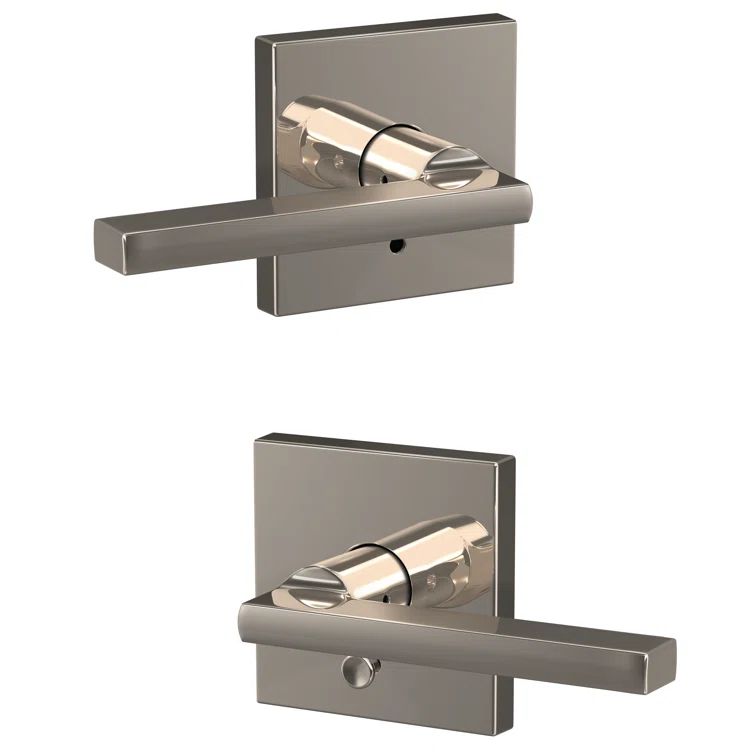 Polished Nickel Modern Square Backplate Door Handle Set