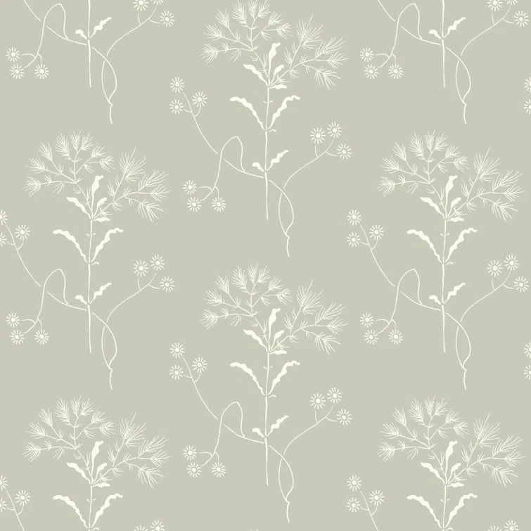 Light Grey and White Floral Vinyl Wallpaper Roll