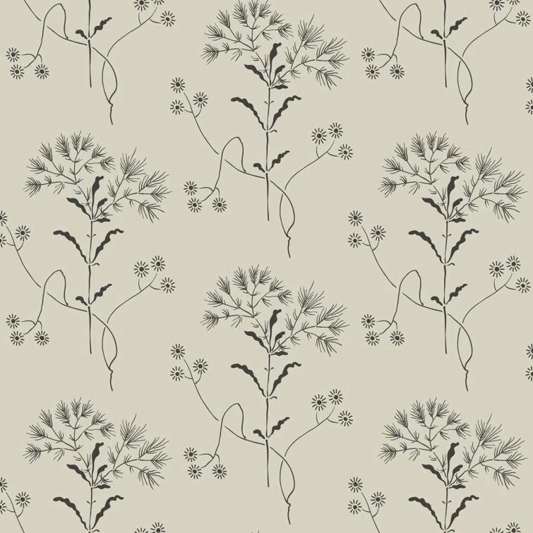 Taupe and White Floral Vinyl-Coated Wallpaper Roll
