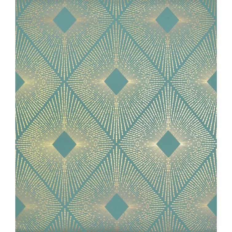Teal and Gold Geometric Non-Woven Wallpaper