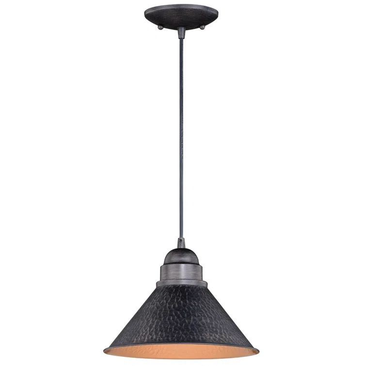 Rustic Outland Aged Iron & Gold Barn Light Pendant 10"