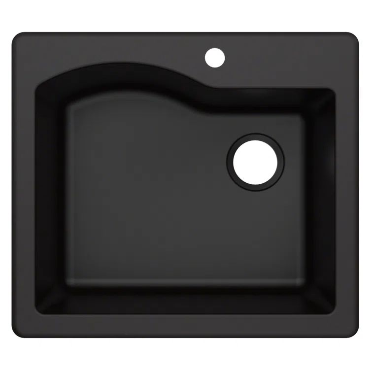 25-inch Black Granite Single Bowl Drop-In Kitchen Sink