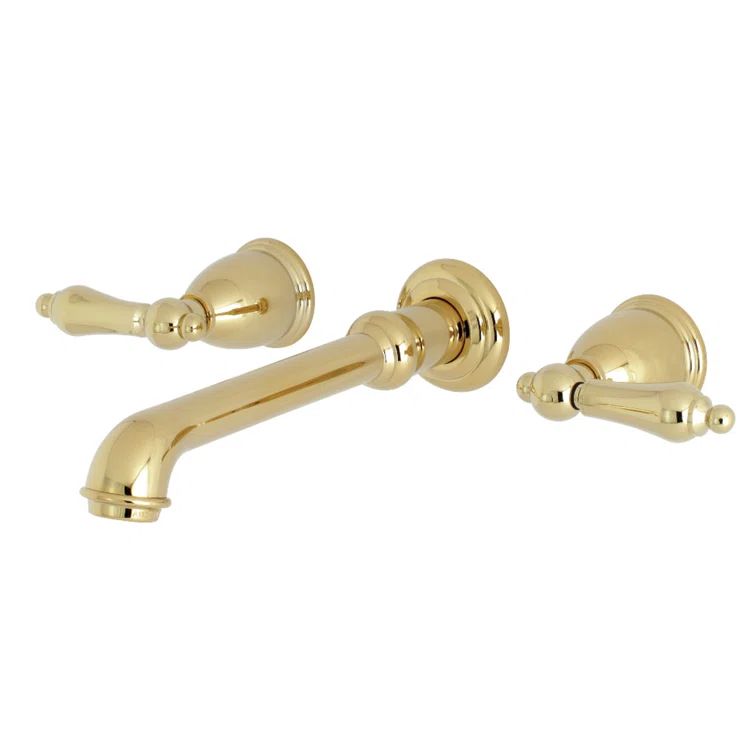 Polished Brass Wall Mount Bathroom Faucet with Dual Handles