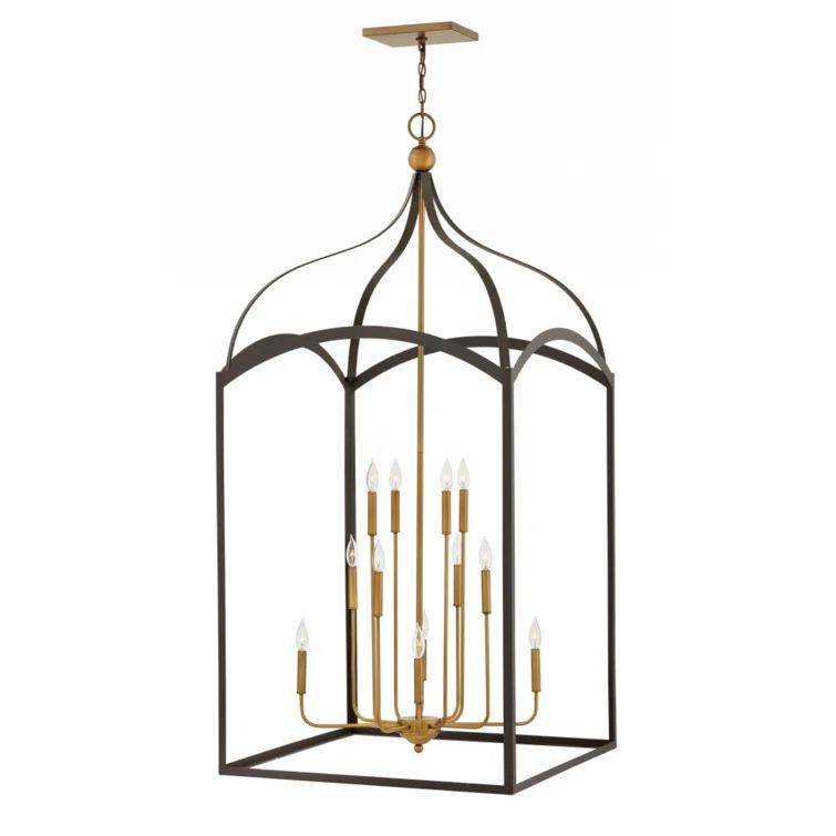 Elegant Bronze 12-Light 3-Tier Cage Chandelier with Clear Glass Panels