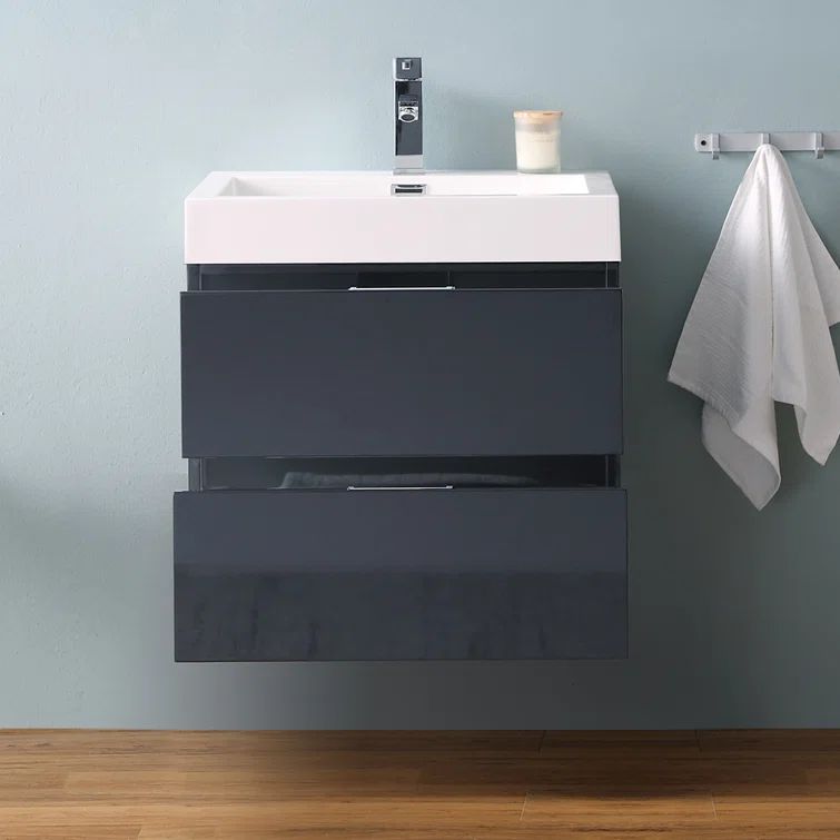 Valencia 24" Glossy Gray Wall Mount Vanity with Acrylic Sink