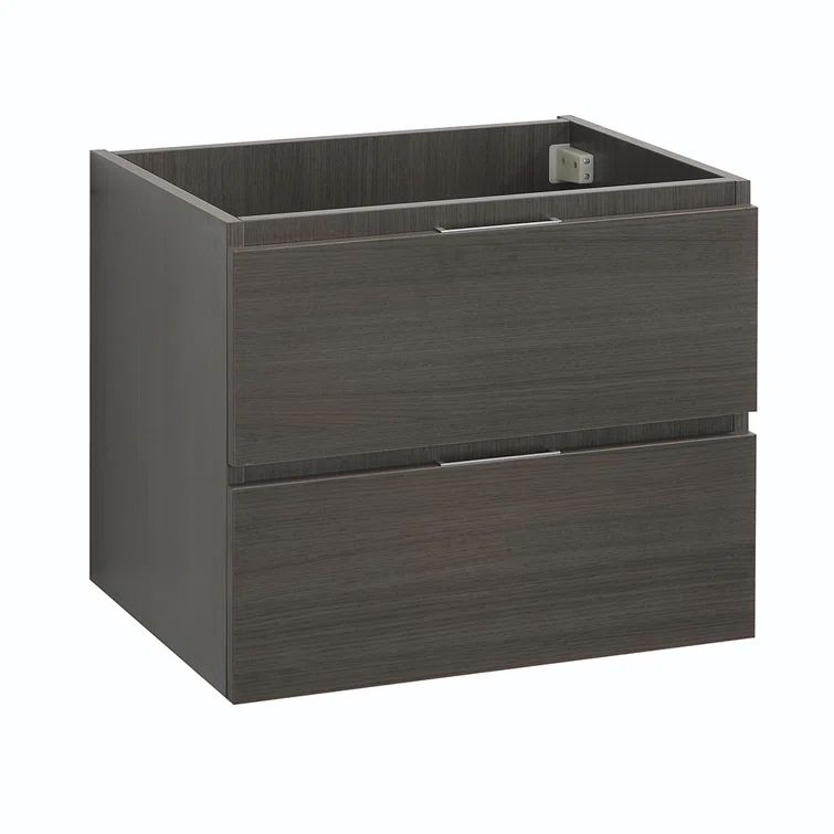 Gray Oak 24" Wall Mount Single Sink Vanity Base with Soft-Closing Drawers