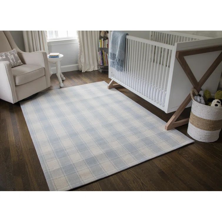 Light Blue Wool Plaid 8' x 10' Area Rug