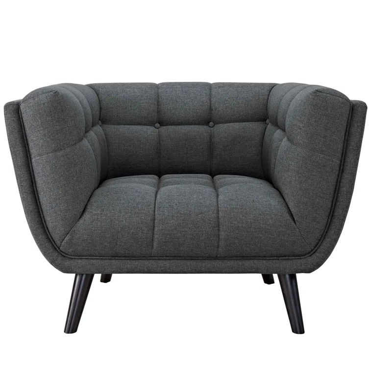 Gray Velvet Upholstered Armchair with Black Wood Legs