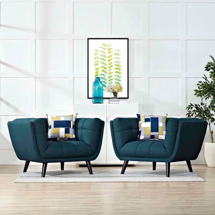 Bestow 87'' Black Velvet and Wood Overscaled Armchair Set