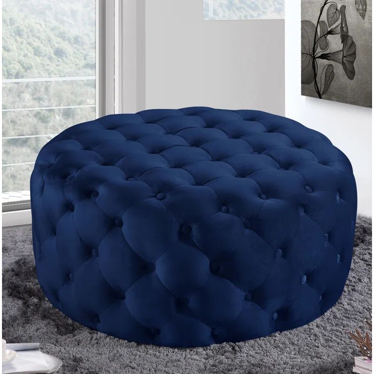 Navy Velvet Upholstered Ottoman with Elegant Design