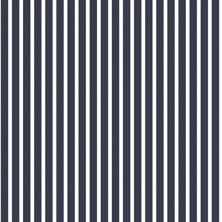 Navy Blue and White Vinyl Striped Wallpaper Roll