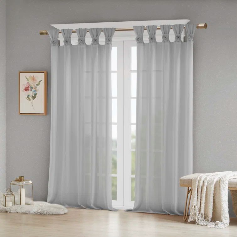 Gray Tab Top Sheer Faux Linen Drape Panel