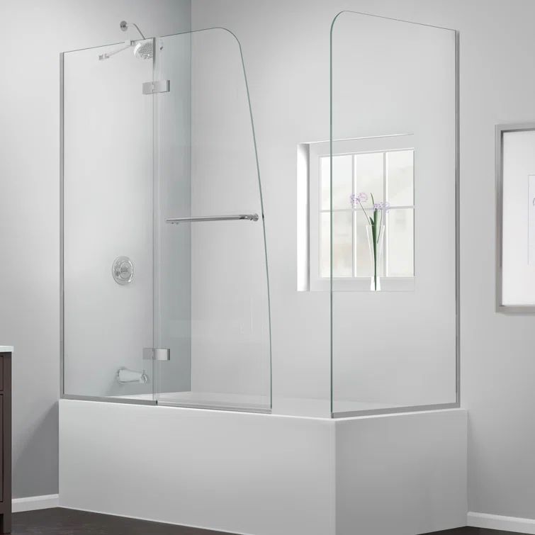 Chrome Frameless Hinged Tub Door with Return Panel, 60 x 30