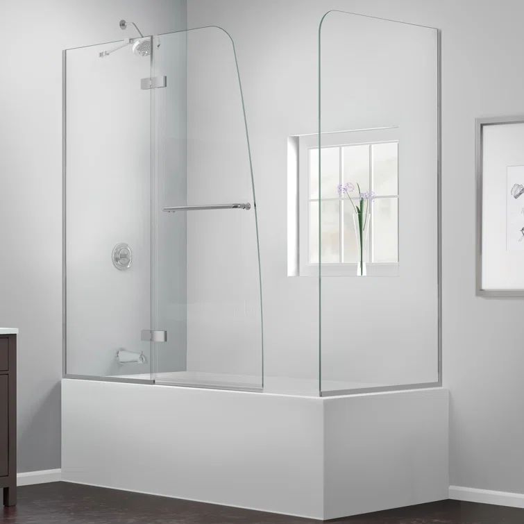 Aqua Ultra 60" Clear Tempered Glass Frameless Hinged Tub Door