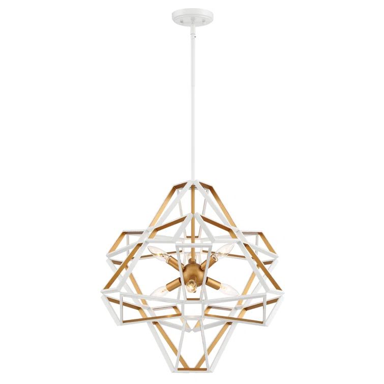 Elysian White Crystal 6-Light Geometric Chandelier with Candle Bulbs