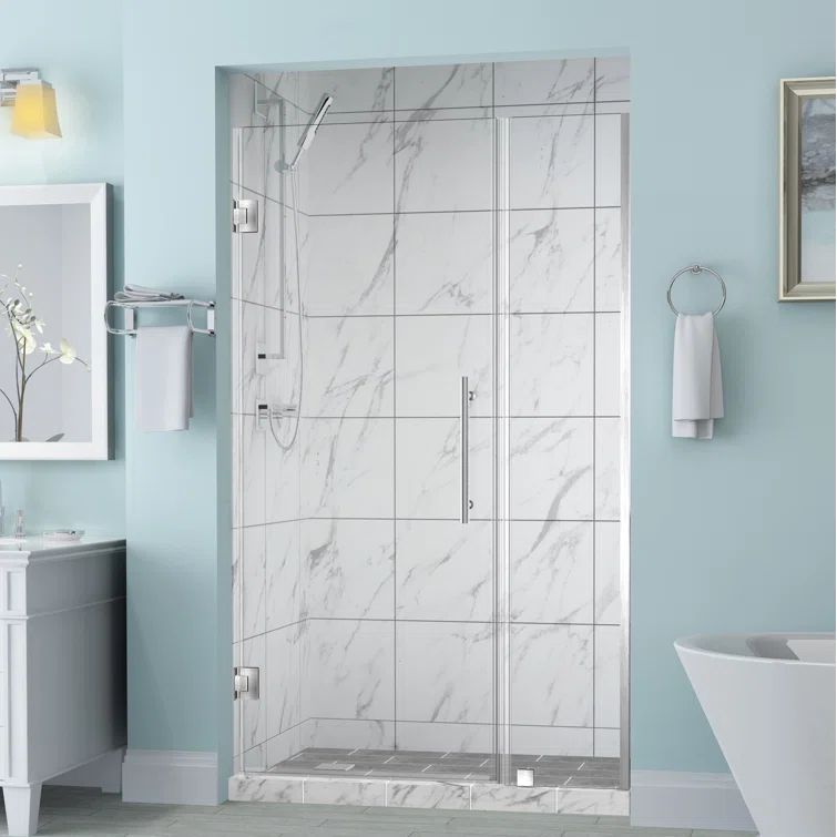 Belmore 33'' x 72'' Frameless Hinged Shower Door in Stainless Steel