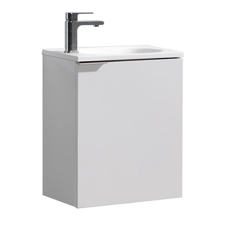Sleek 20" Glossy White Wall-Mounted Modern Vanity with Integrated Sink