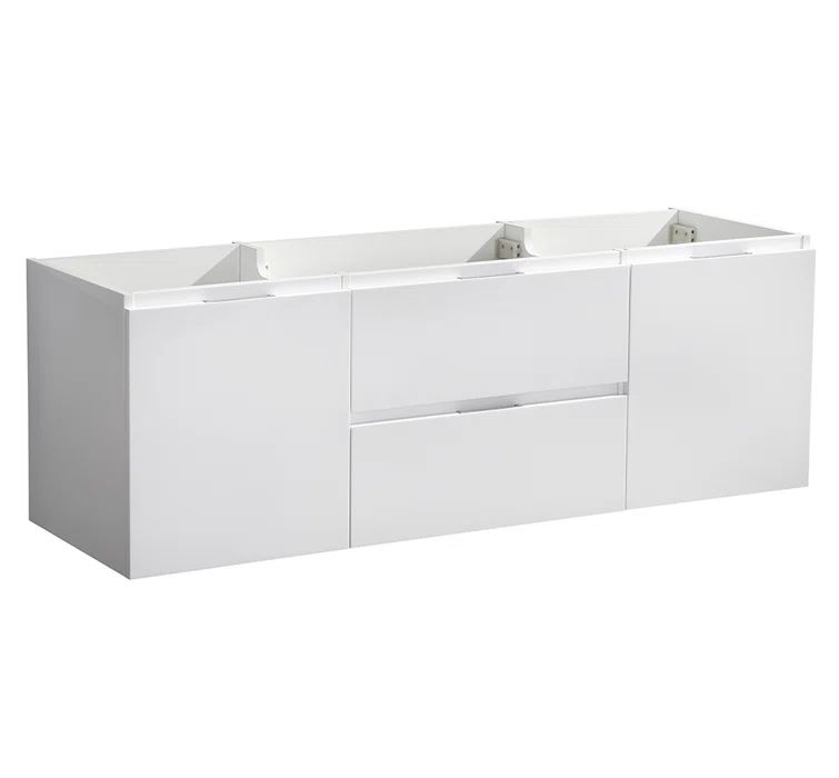 Sleek 59" Glossy White Wall-Mounted Single Vanity with Man-Made Stone Top