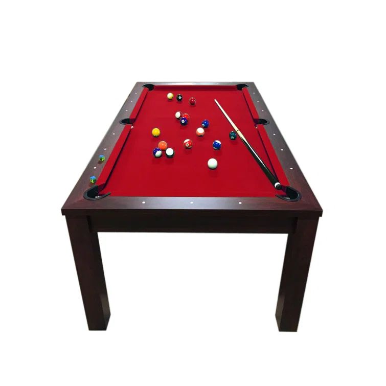 Vulcan 7' Dark Brown Pool Table with Red Felt