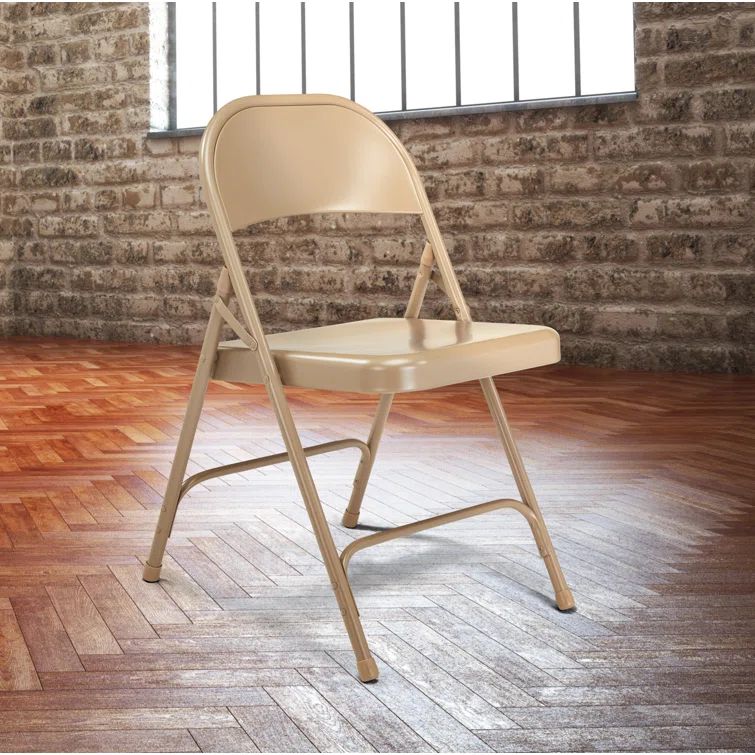 Beige Heavy-Duty Metal Folding Chair Set of 4