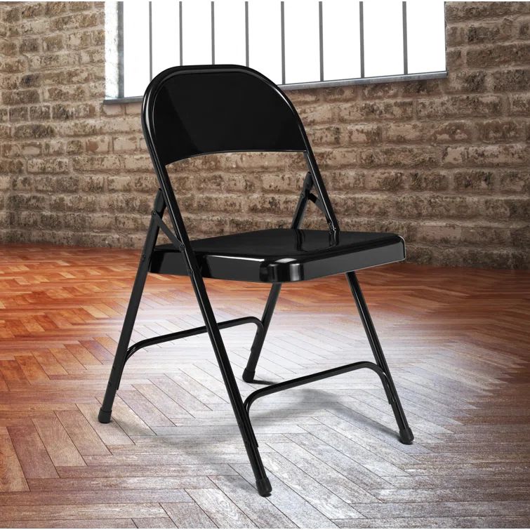 Black Heavy-Duty Metal Armless Folding Chair Set