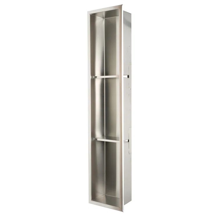 Brushed Stainless Steel Vertical Triple Shelf Shower Niche