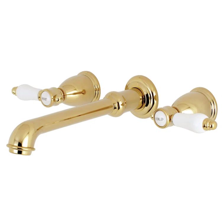 Polished Brass Wall Mounted Double Handle Tub Spout