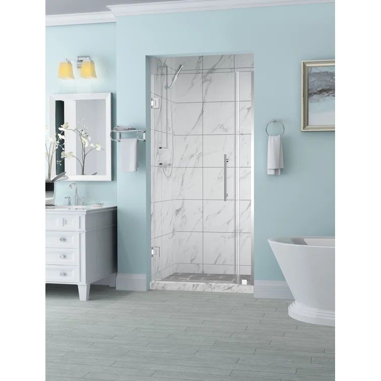 Belmore 36'' x 72'' Frameless Hinged Shower Door in Clear Tempered Glass and Stainless Steel