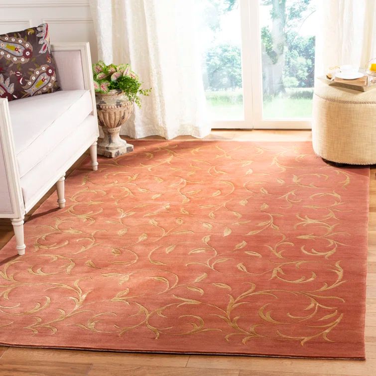 Hand-Knotted Red Floral Wool and Silk 8' x 10' Rug