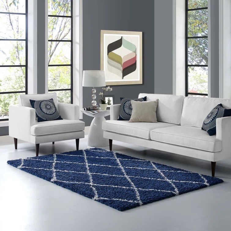Toryn Dark Gray and Ivory Diamond Trellis Shag Area Rug