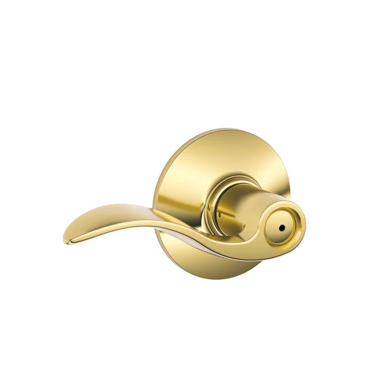 Bright Brass Privacy Door Lever with Elegant Wave Design