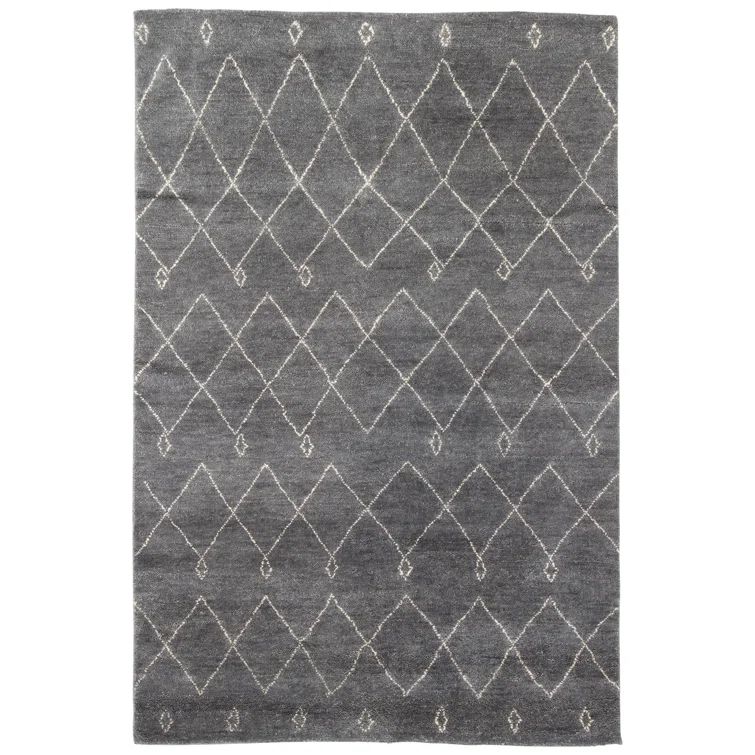 Gray and White Hand-Knotted Wool Trellis Area Rug