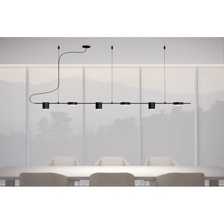 Sleek Satin Black Aluminum 6-Light LED Linear Pendant