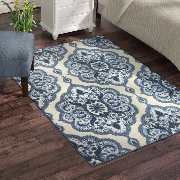 Blue Floral Medallion Tufted Area Rug 5' x 7'