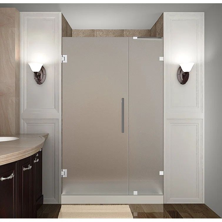 Nautis 72'' High Frameless Frosted Glass Shower Door with Chrome Finish