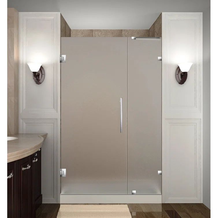 Nautis 72" Frameless Frosted Glass Hinged Shower Door in Brushed Stainless Steel