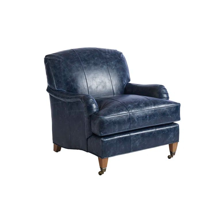 Laguna Sands Handcrafted Blue Leather Club Chair with Brass Casters