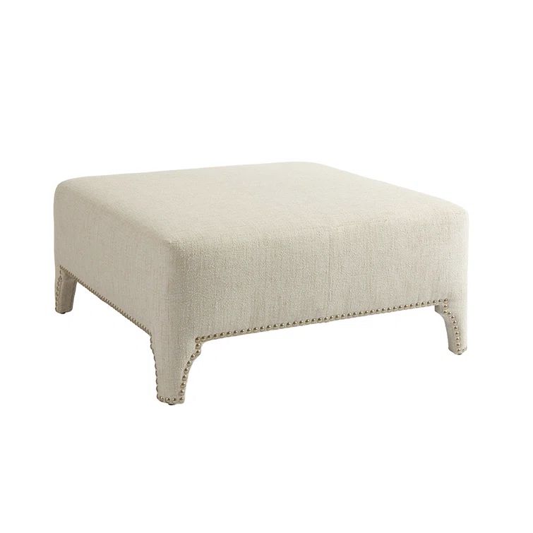 Beige Upholstered Cocktail Ottoman with Nailhead Trim