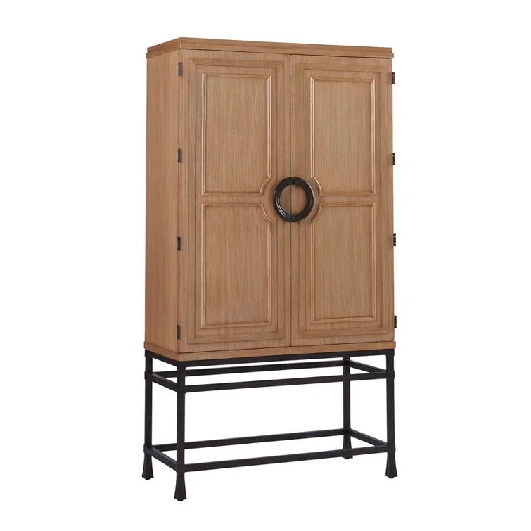 Newport Transitional Sandstone Bar Cabinet with Hammered Bronze Base