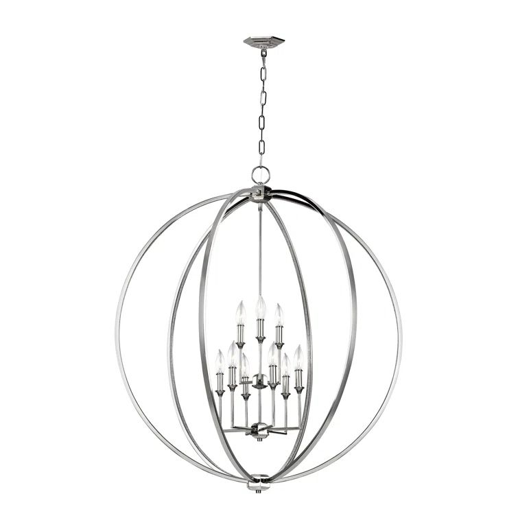 Elegant Polished Nickel 9-Light Crystal Globe Chandelier