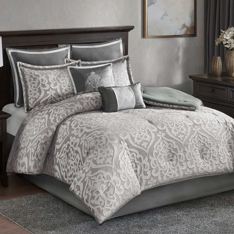 King Silver Microfiber 8-Piece Comforter Set with Graphic Detail