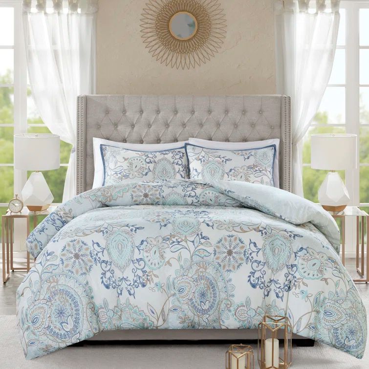 Isla Blue Cotton Floral Full/Queen Duvet Cover Set