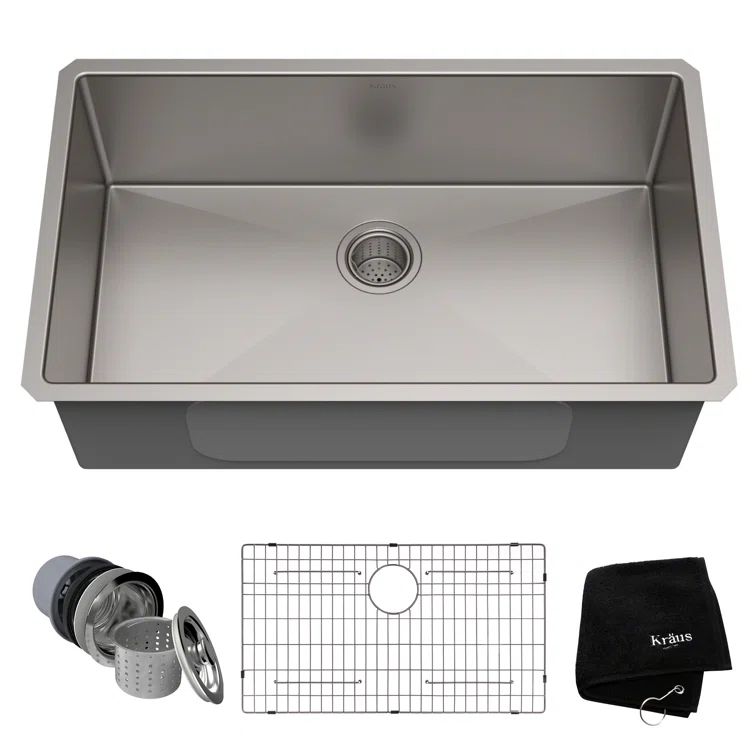 32-Inch Satin Stainless Steel Undermount Kitchen Sink with Accessories