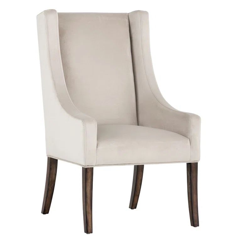 Elegant Wingback Upholstered Arm Chair in Piccolo Prosecco with Smoked Brown Legs