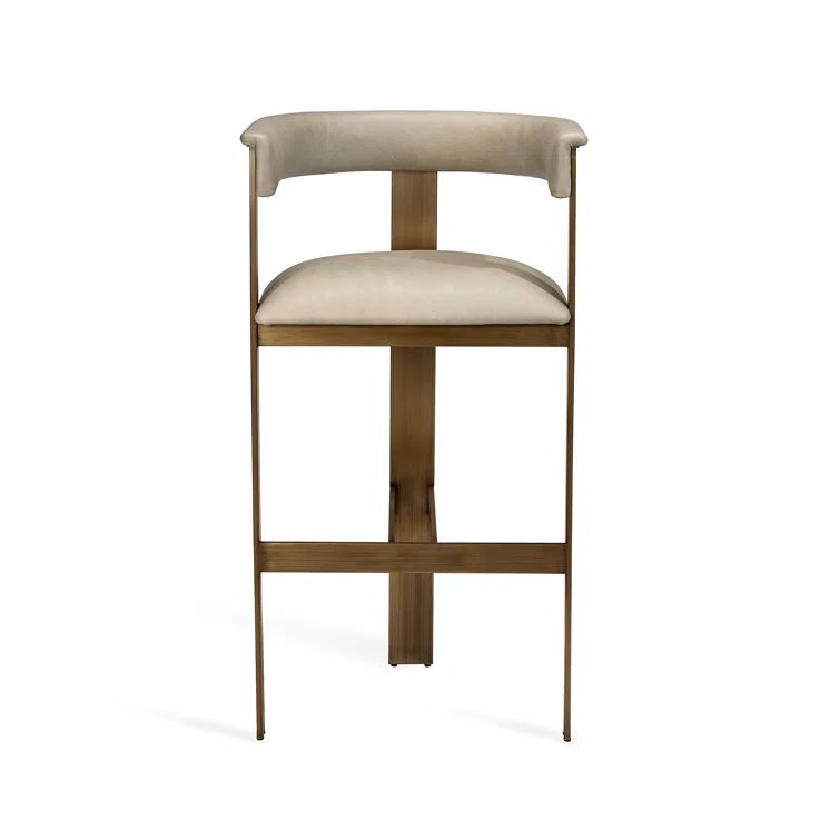 Art Moderne Taupe Leather Counter Stool with Polished Nickel Frame