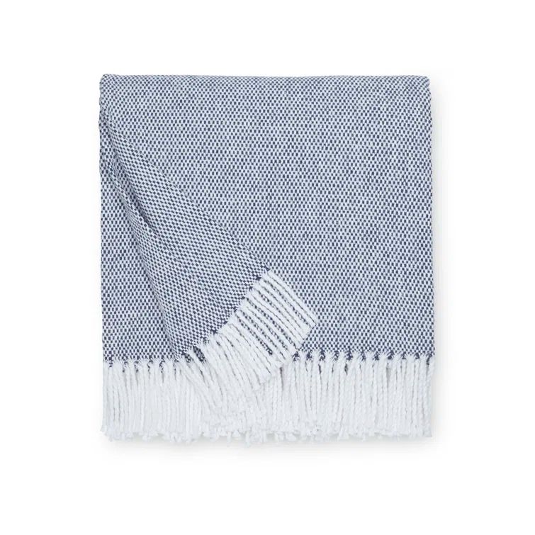 Rustic Fringed Navy Cotton Throw - Machine Washable