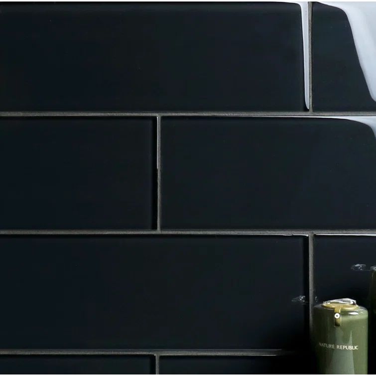 Midnight Gray 4" x 12" Polished Glass Subway Tile