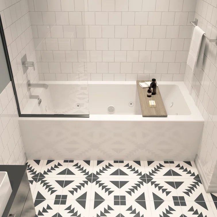 Modern Black Acrylic Alcove Soaking Bathtub 60"x32"