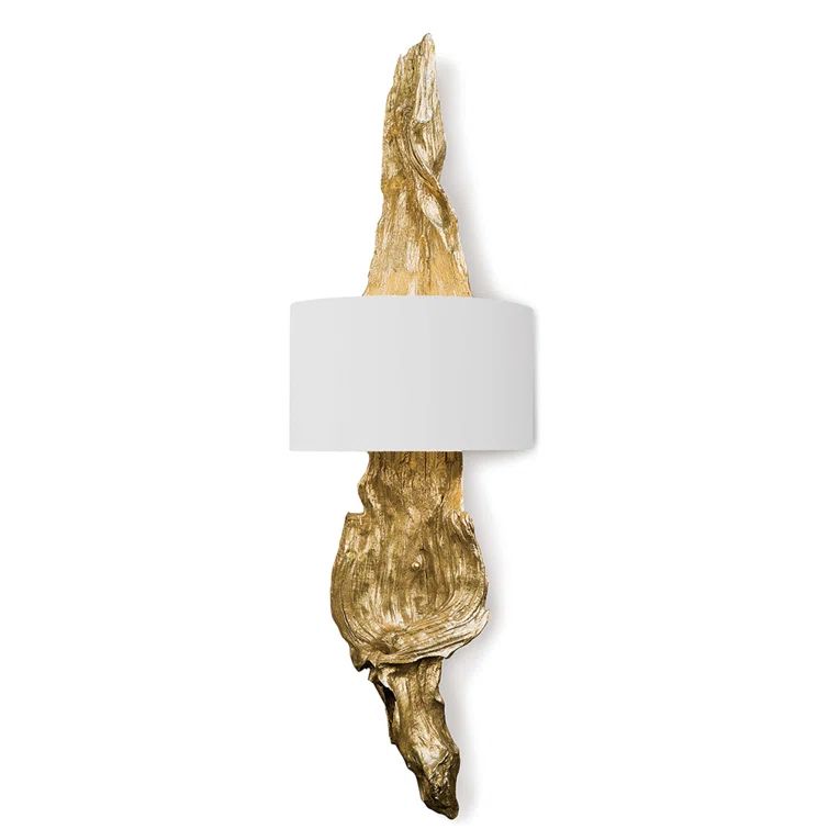 Antique Gold Leaf Driftwood Sconce with Linen Shade