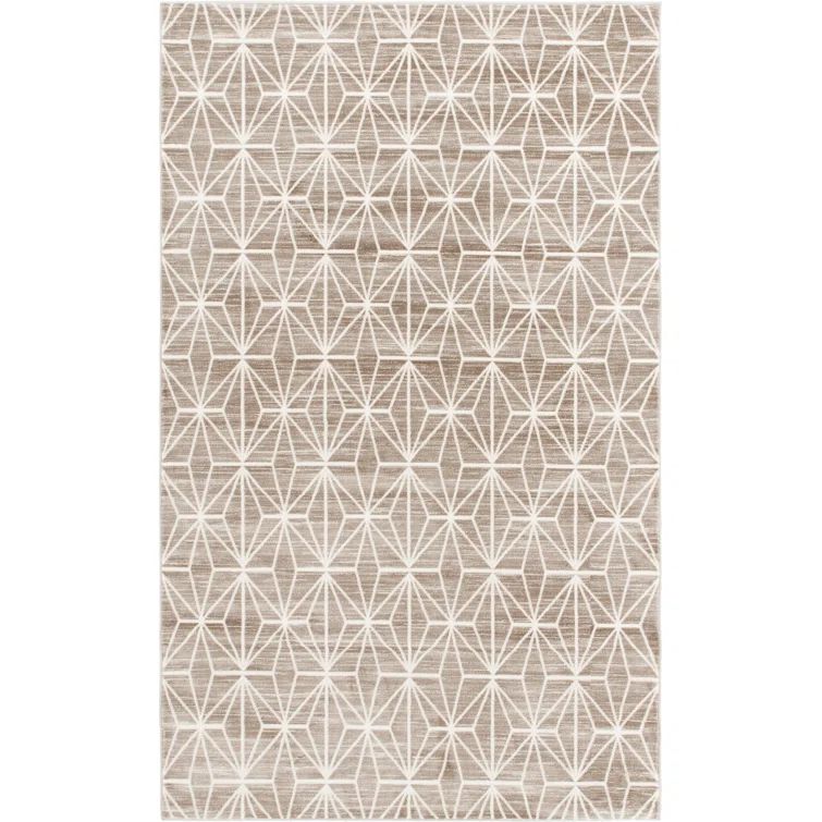 Brown Geometric Stain-Resistant Rectangular Area Rug